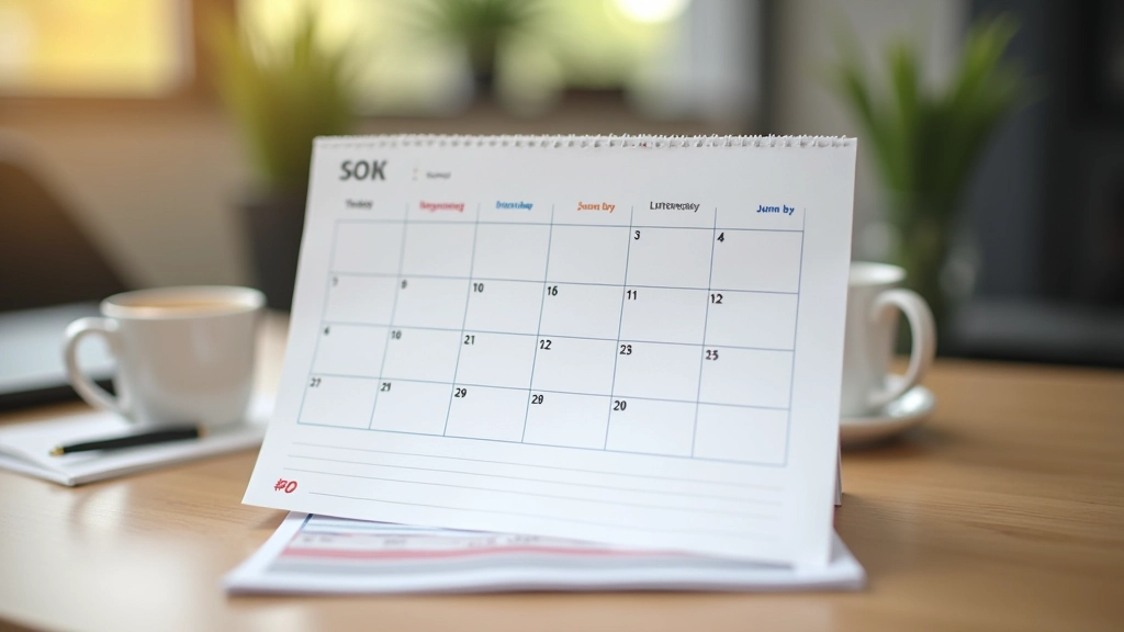 Kalender mit Meilensteinen für 90-Tage Vertrauensaufbau, strukturierte Planung auf Schreibtisch