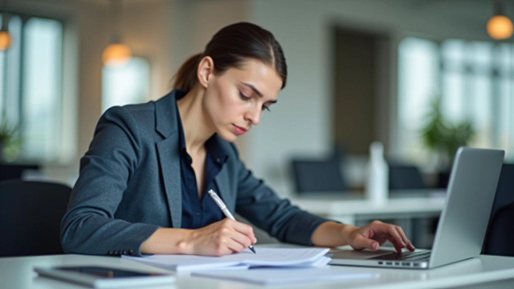 Konzentrierter Mitarbeiter bei konzentrierter Arbeit am Schreibtisch mit Notizen