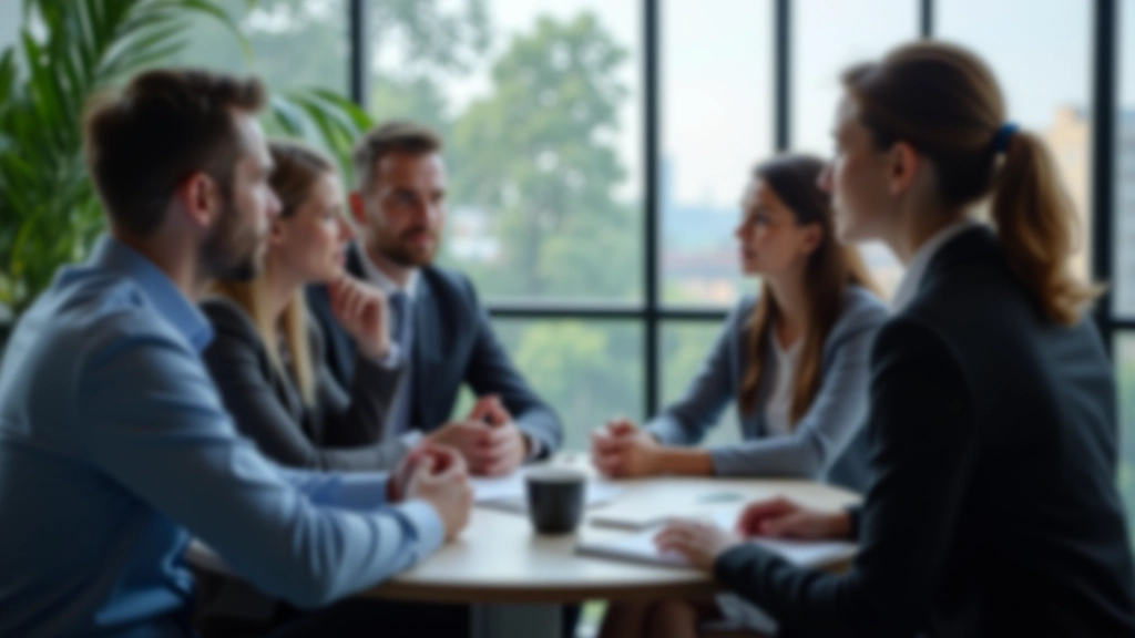 Diverse Gruppe von Führungskräften in Diskussion, sitzen im Kreis, konzentriert auf gemeinsame Lösung, modernes Büro