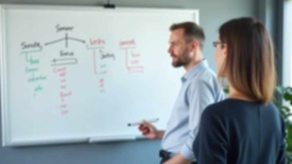 Manager erklärt Aufgaben und Verantwortlichkeiten an modernem Whiteboard