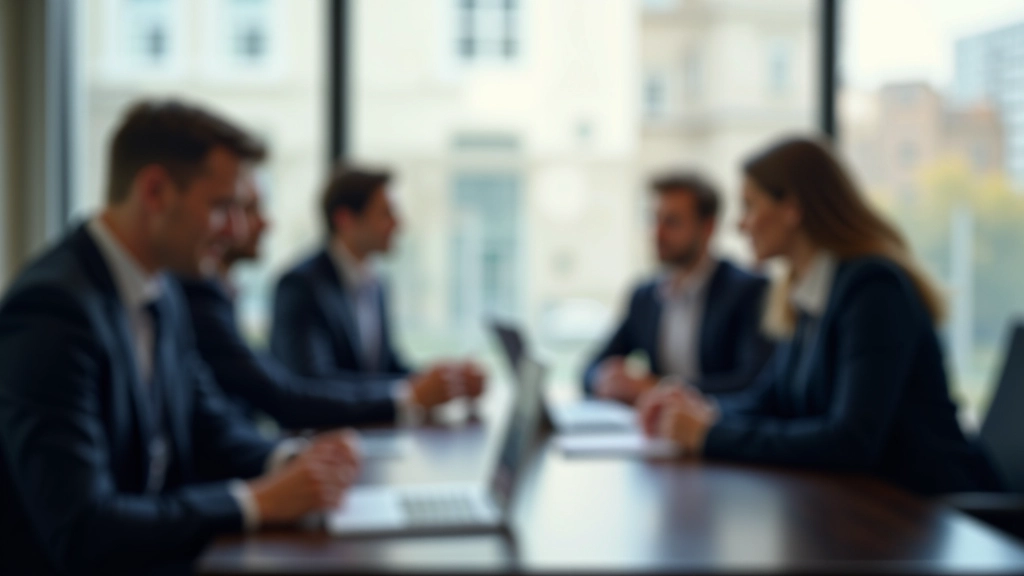 Gruppe von vier Fachleuten sitzt um einen Konferenztisch und diskutiert mit Notizen und Laptop